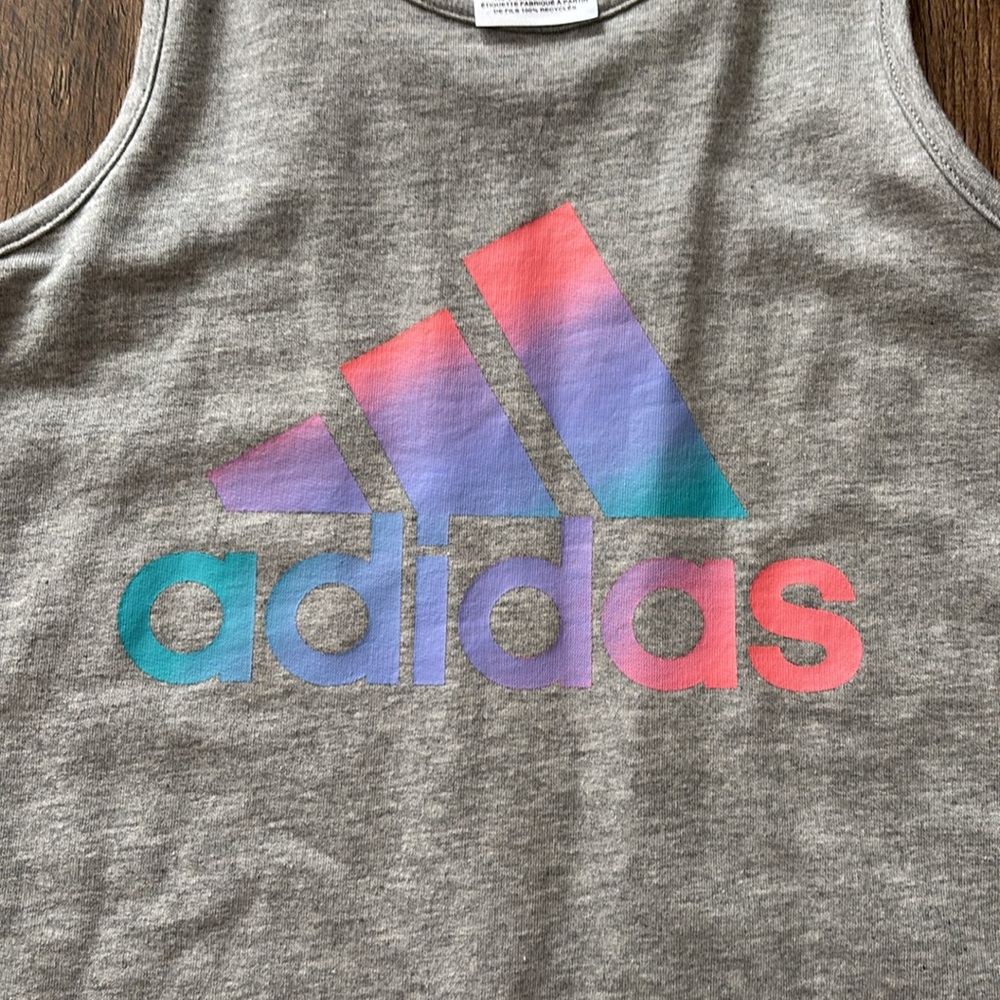 Adidas Gray rainbow logo Racerback Athletic Casual Cotton Dress New With Tags 14 - Picture 2 of 5